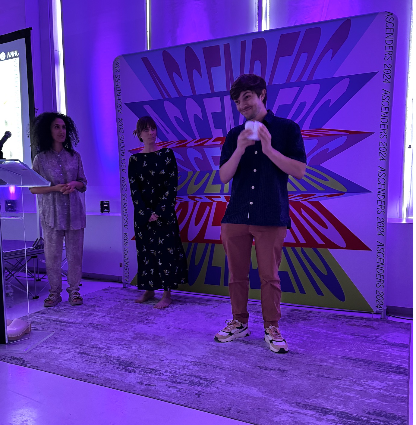 Nahuel Gerth receiving the Ascenders award in New York