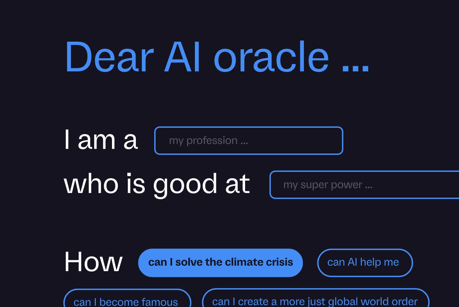 dear ai oracle, preview image of an experimental chatgpt typographic website