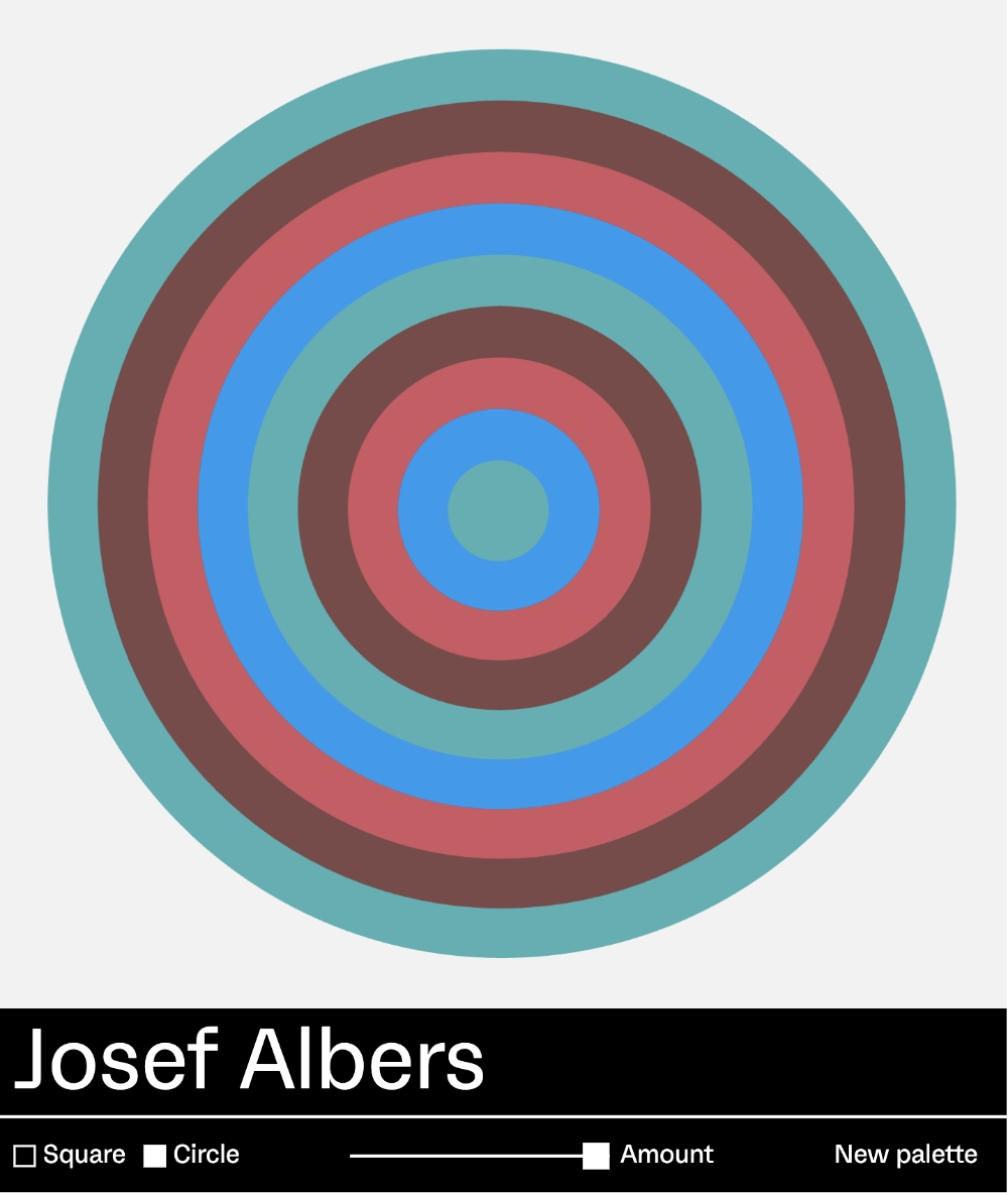 Josef Albers design generator. Colored stacked circles.
