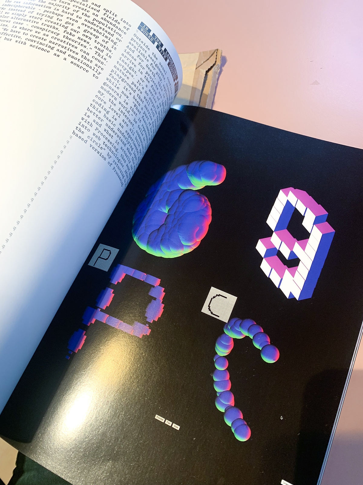 type01 magazine creative coding issue spreadsheet showing letter experiments with p5.js