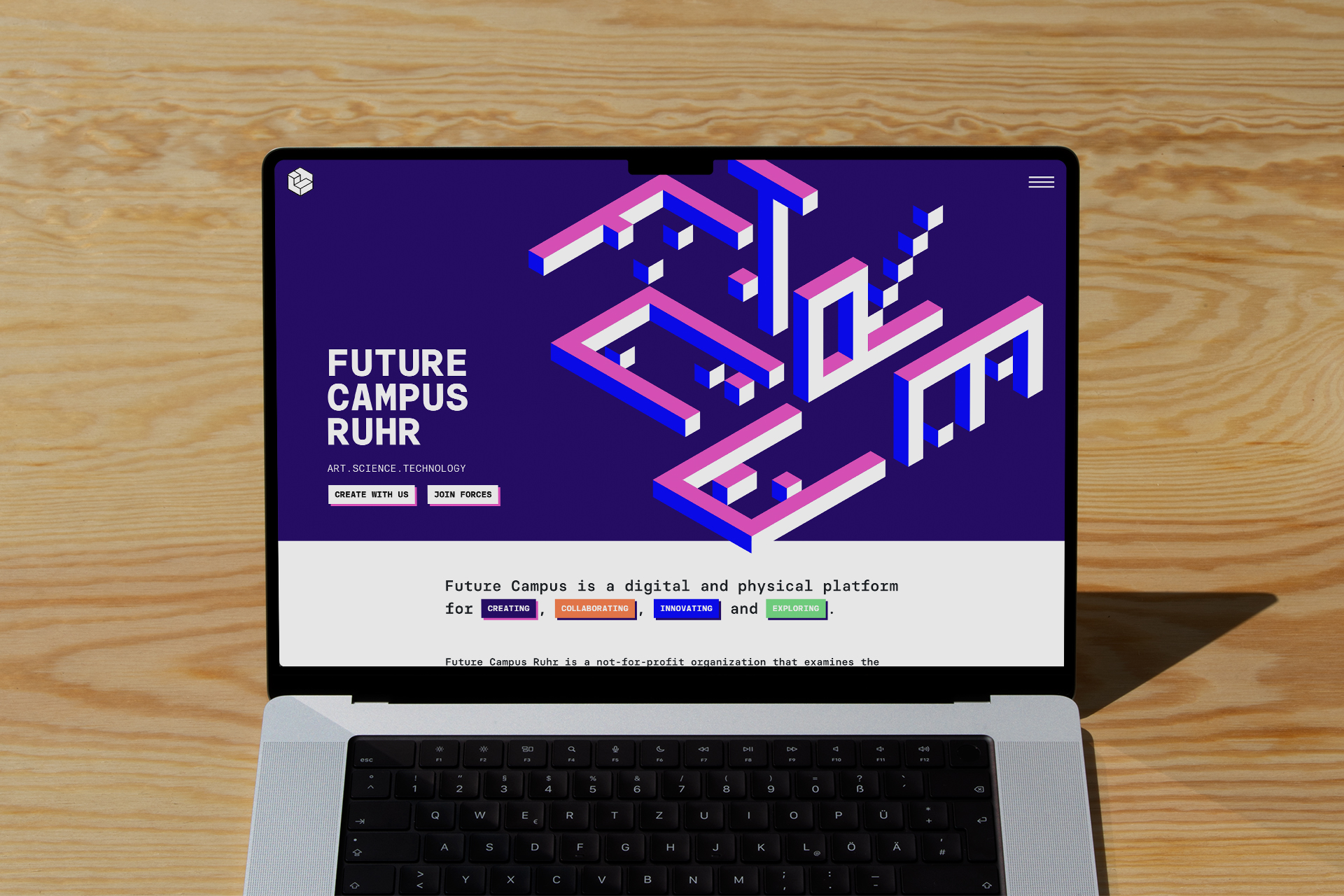 Website for Future Campus Ruhr that uses generated isometric illustrations.