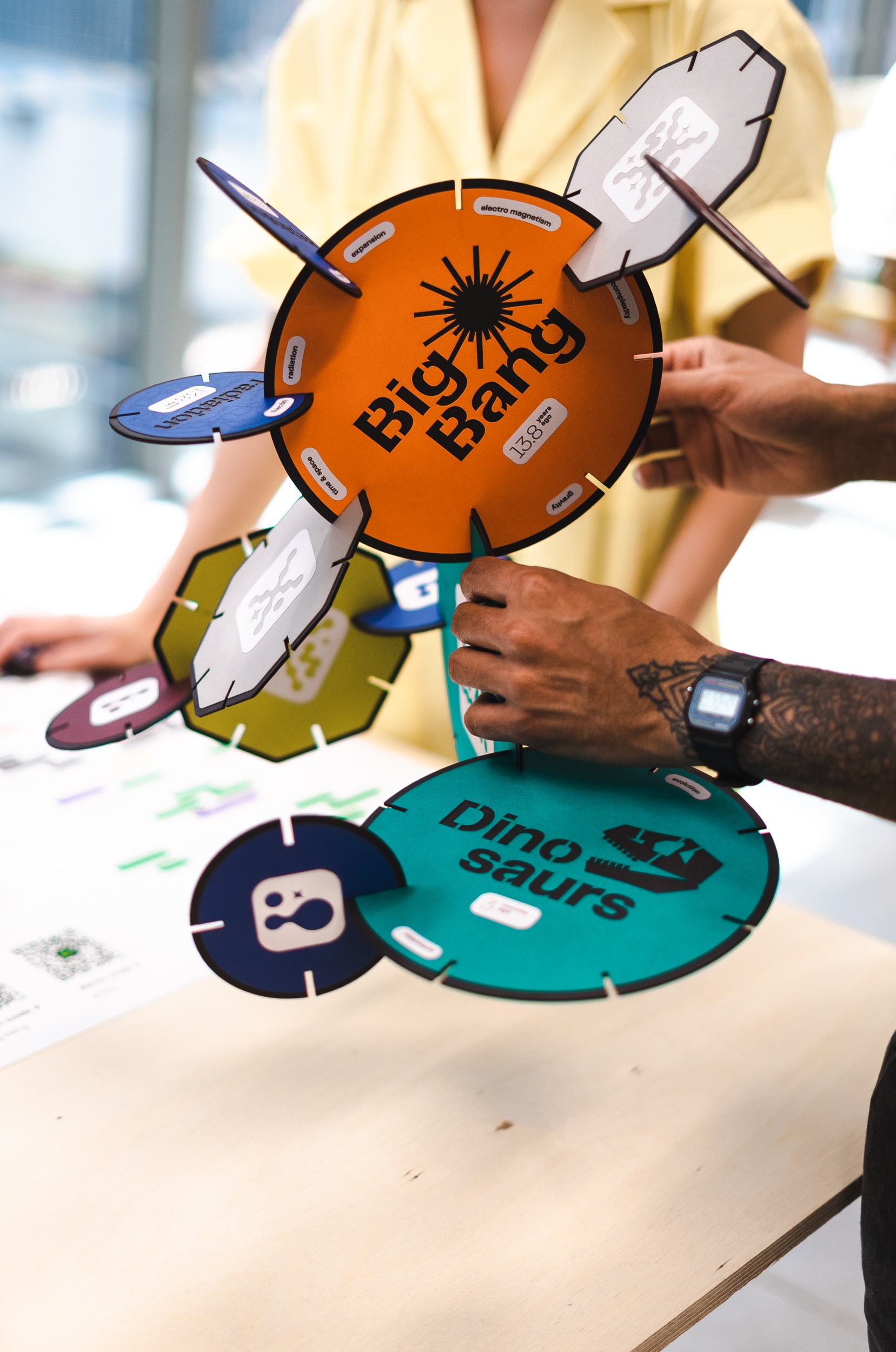 Playfully connected augmented reality prototype of cardboard modules.