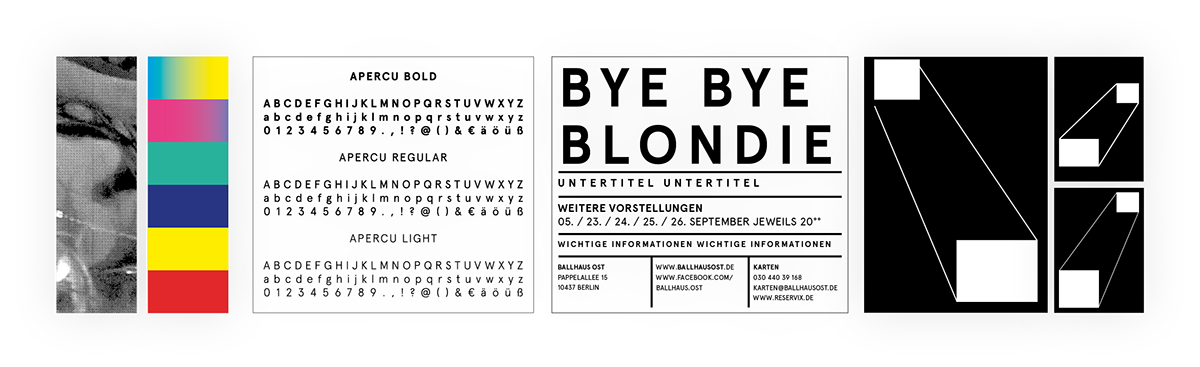 Ballhaus Ost Berlin colorful corporate design focusing on typography, layout and composition.