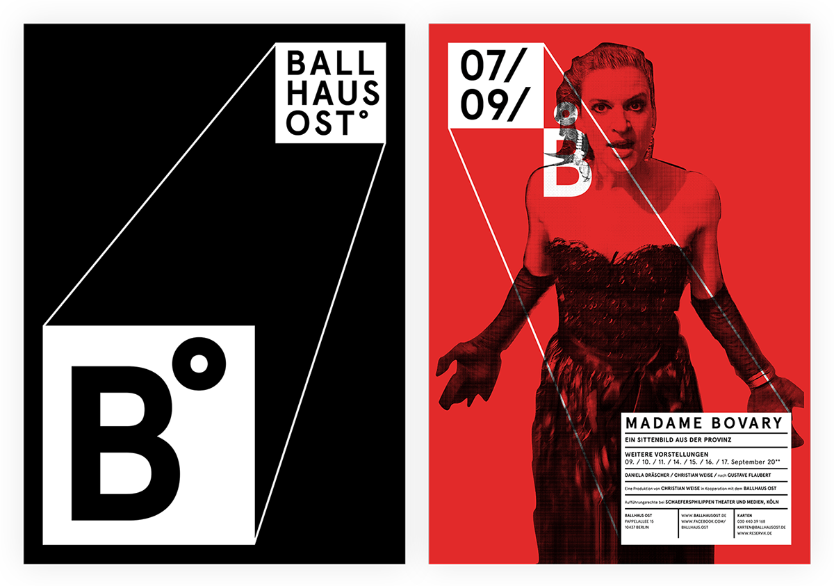 Ballhaus Ost Berlin colorful corporate design focusing on typography, layout and composition.