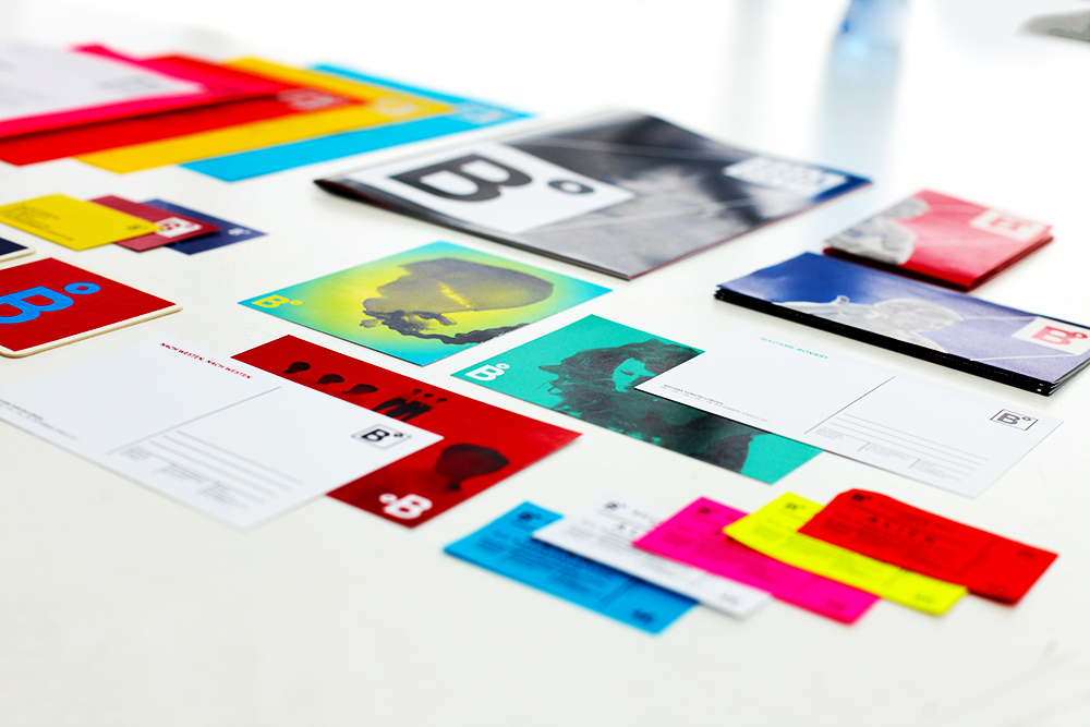 Ballhaus Ost Berlin colorful corporate design focusing on typography, layout and composition.