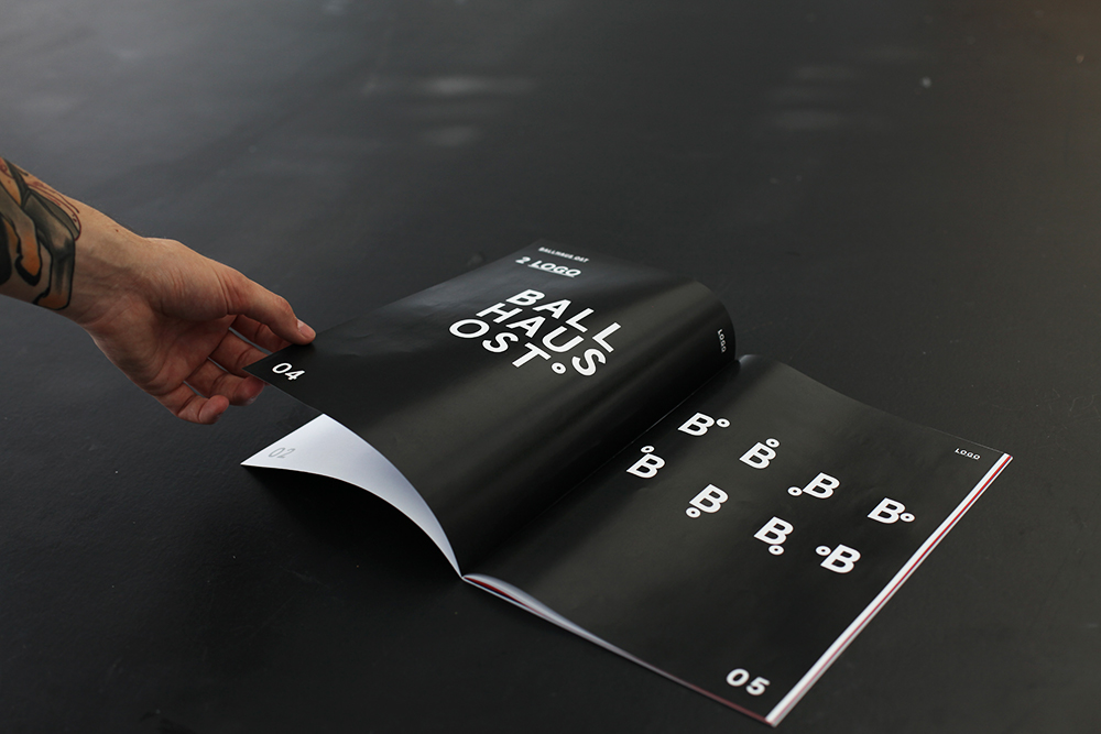 Ballhaus Ost Berlin colorful corporate design focusing on typography, layout and composition.