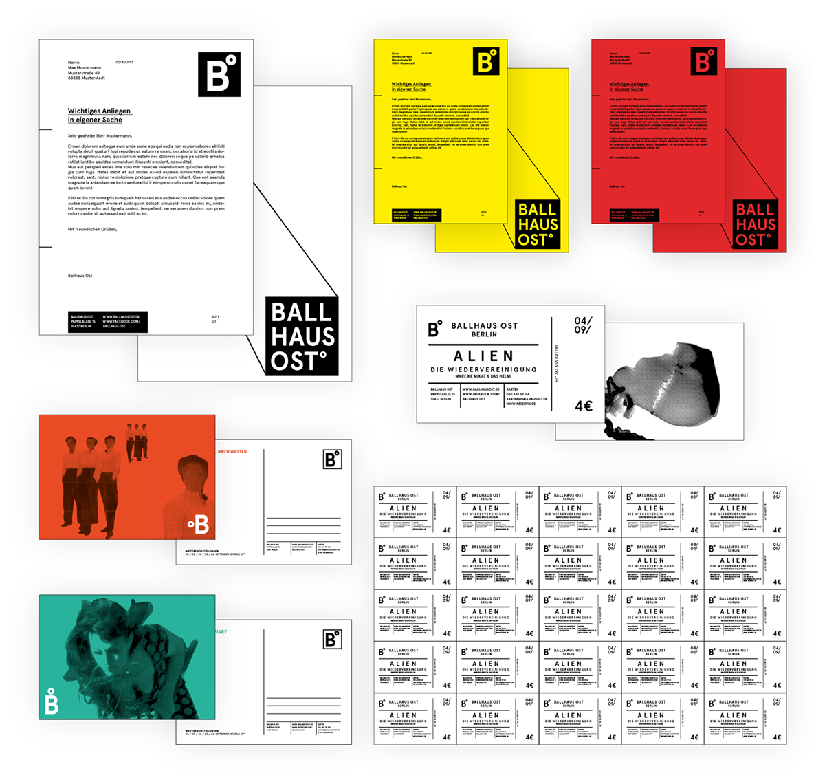 Ballhaus Ost Berlin colorful corporate design focusing on typography, layout and composition.