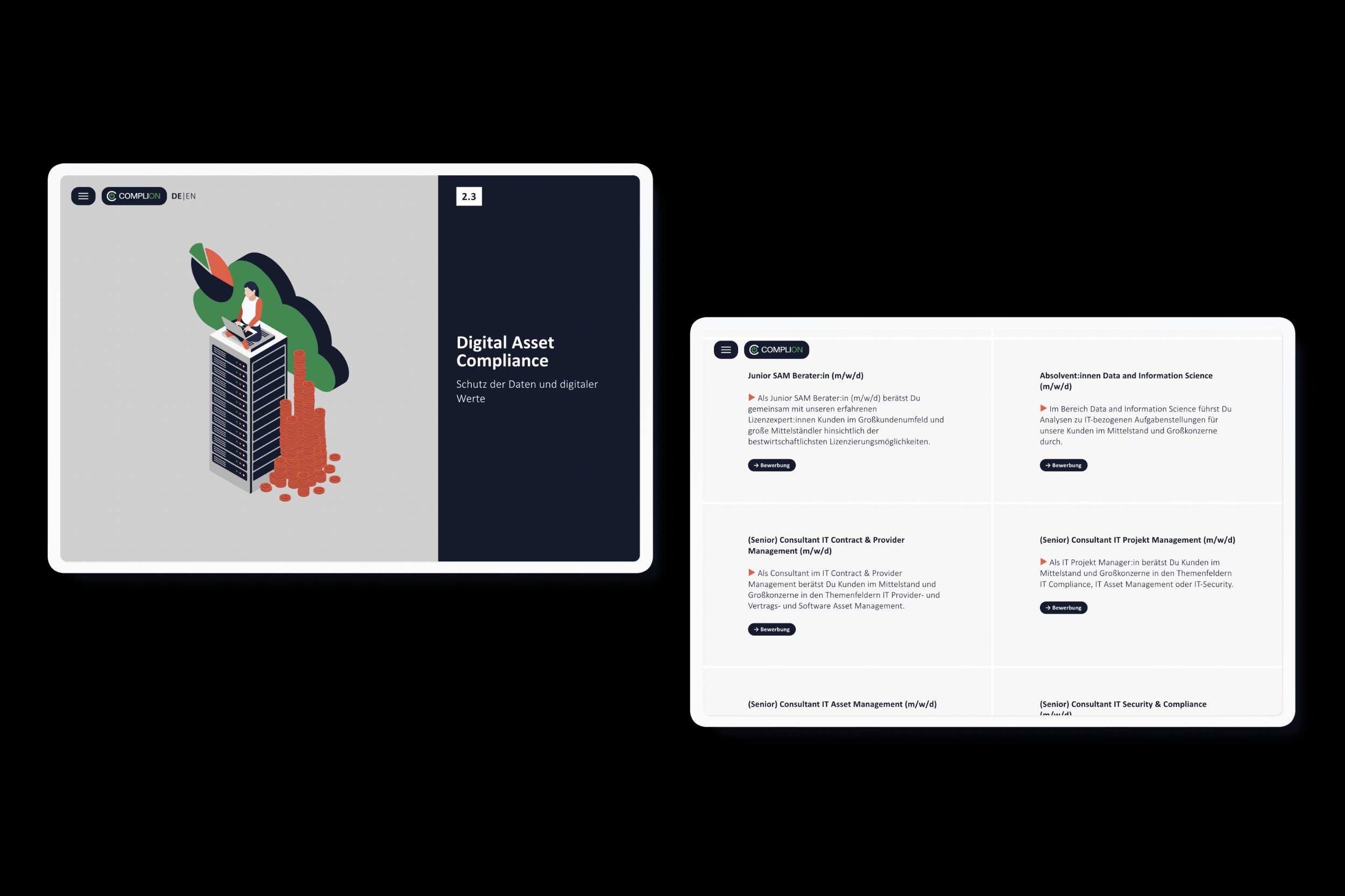 Website redesign for Complion with a clean grid layout and colorful isometric illustrations