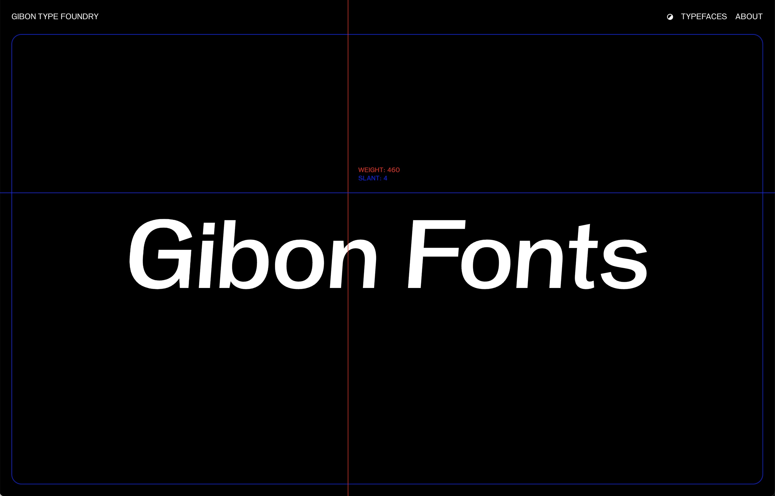 Website for Gibon Type Foundry. Overview of different weights and cuts of the typefaces.