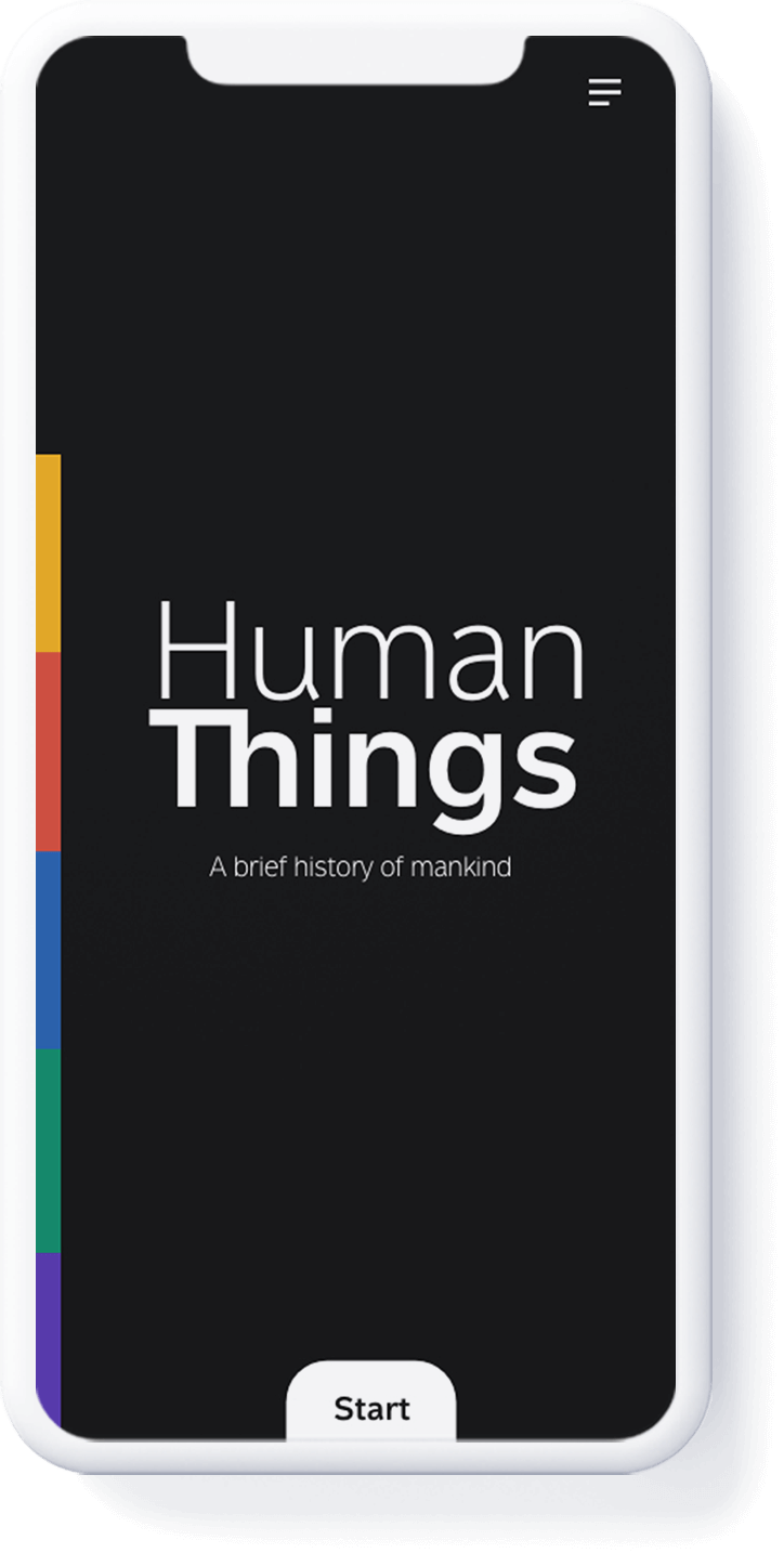 Human things mobile layout with side navigation through different time periods (design by Nahuel Gerth)