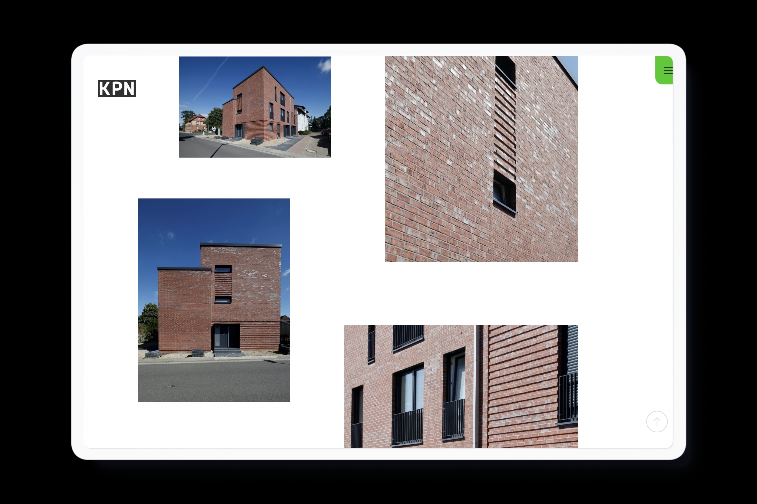 Website for KPN Architekten BDA in Braunschweig with clean typography, a design grid and lightning green color accents.