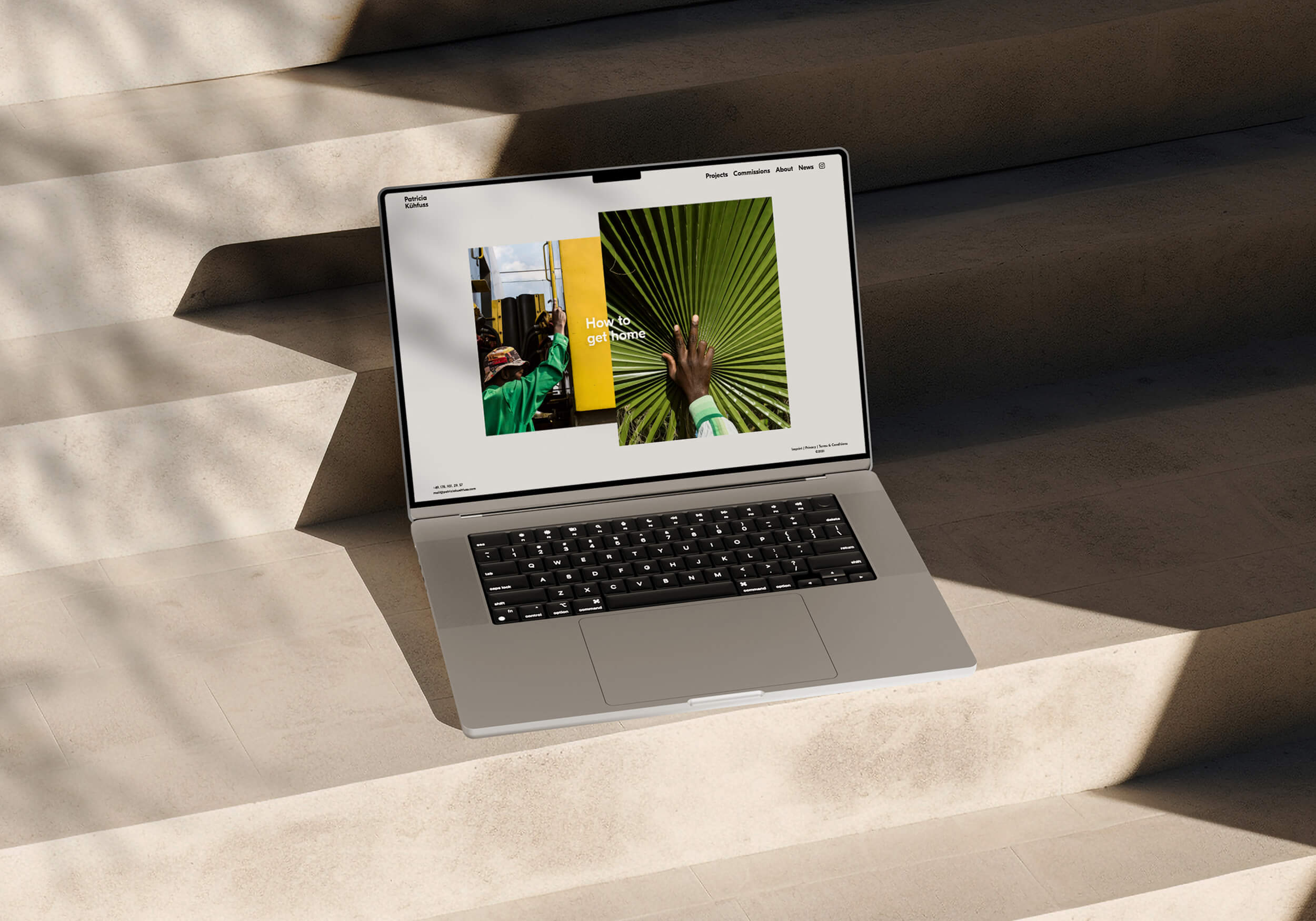 Patricia Kühfuss landingpage layout featuring two overlapping portraits captured in Johannesburg South Africa (design by Nahuel Gerth)