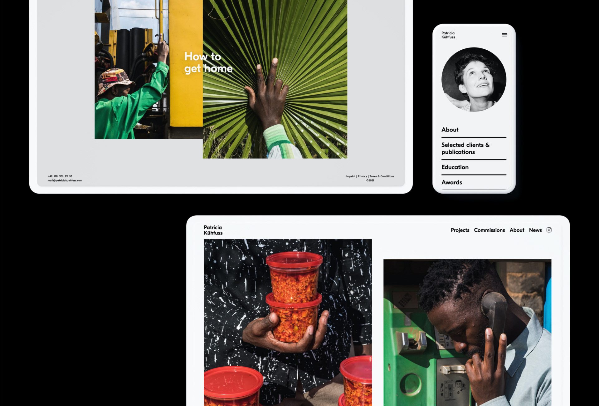 Patricia Kühfuss landingpage layout on desktop tablet and mobile view.