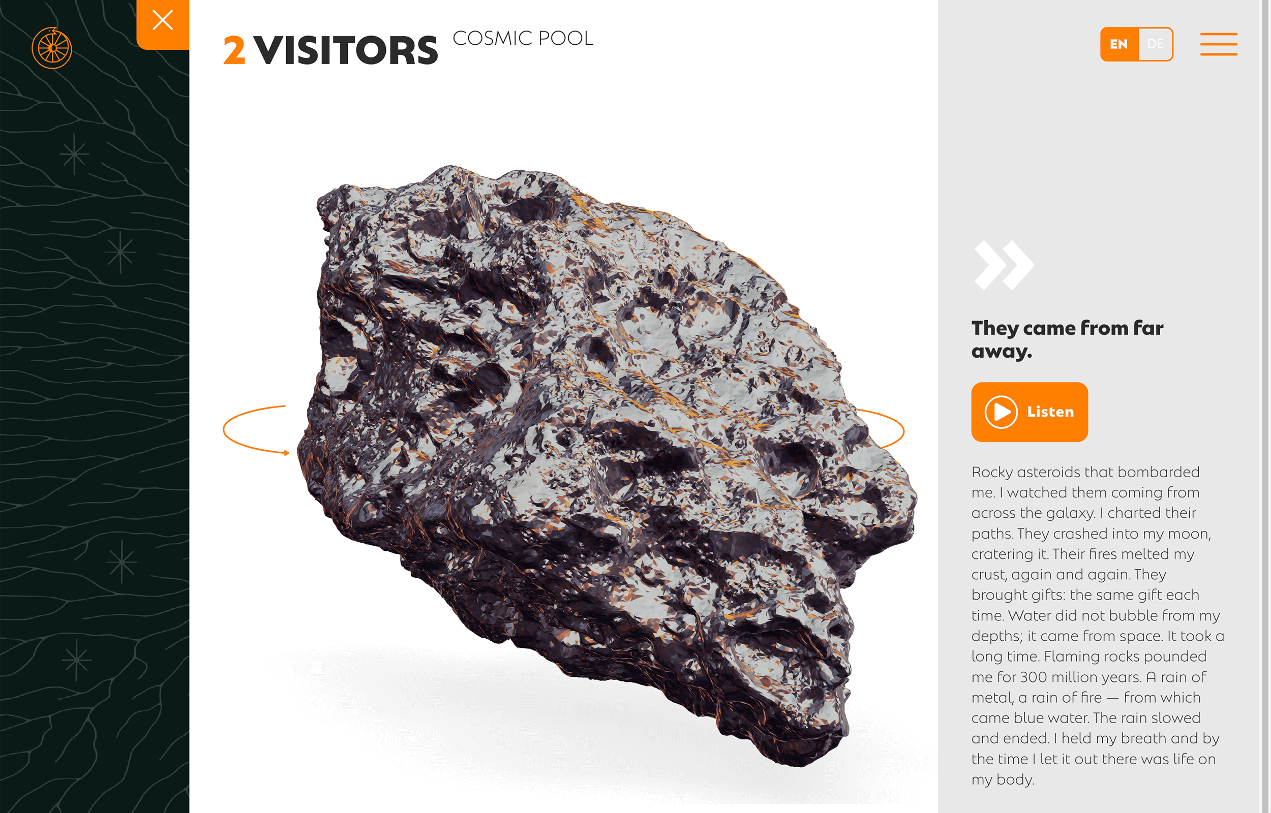 Infinite library landingpage for a virtual reality exhibition by Goethe Institut Tschechien.